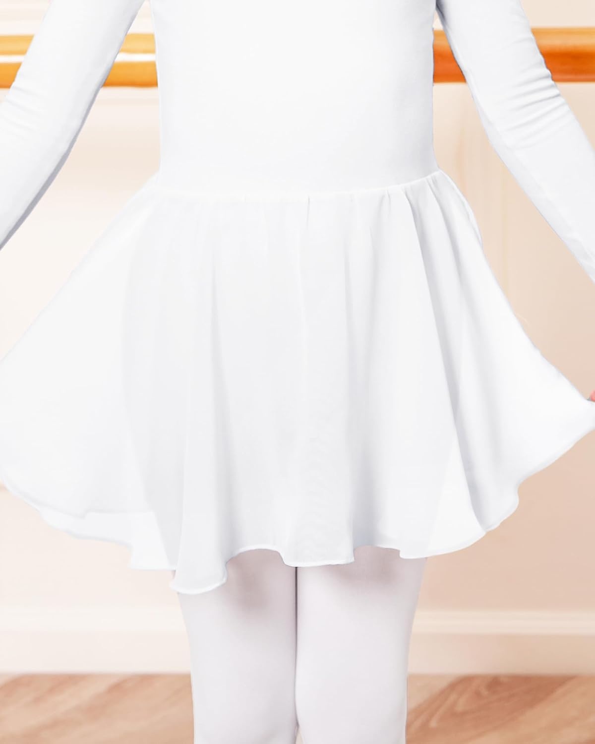 Stelle Ballet Leotards for Girls Long Sleeve Toddler Dance Leotard Outfits with Skirt Classic(Little/Big Kid)(White)