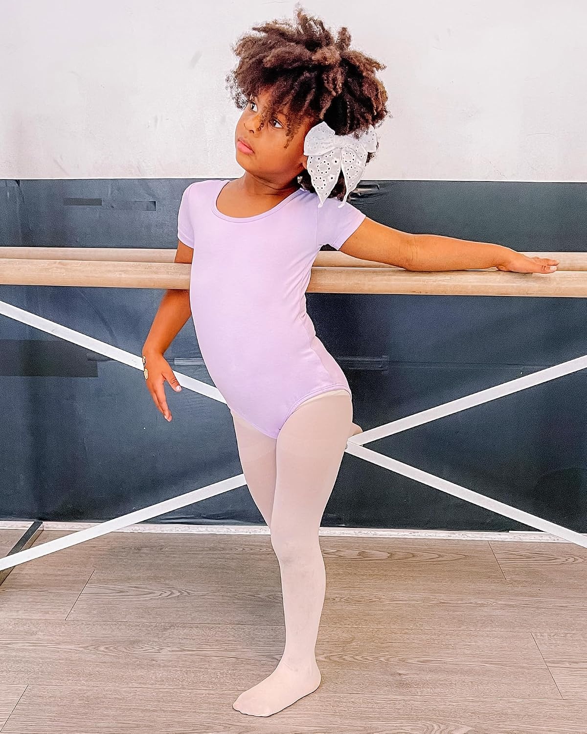 Stelle Girls Cotton Ballet Dance Leotard with Bow Back for Dance Class(1-lavender)