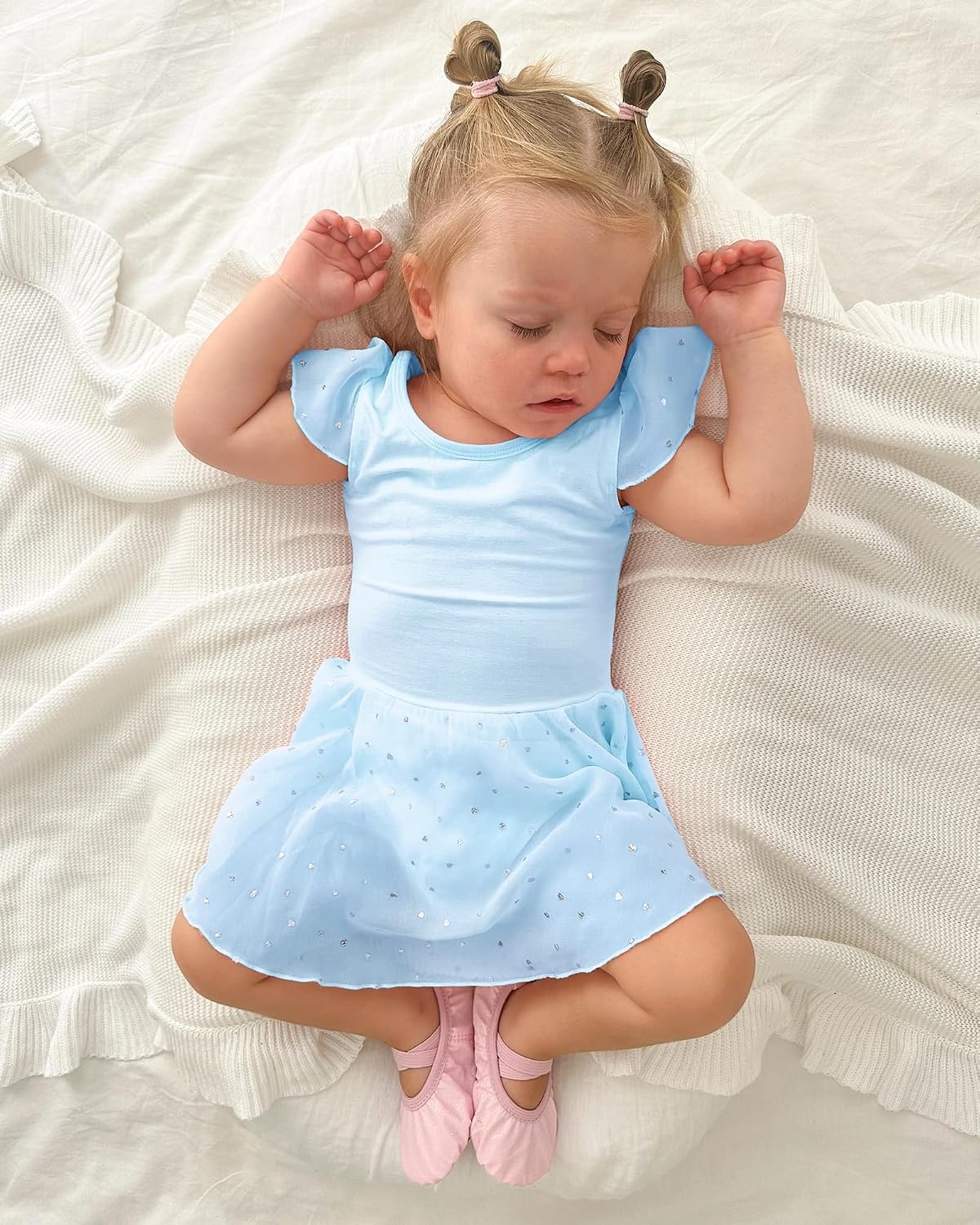 Stelle Ballet Leotards for Girls Dance Leotard with Skirt Kids Dance Dress | Ballet Dress for Toddler Girls, Ruffle Sleeve, Chiffon Skirt, Dance Costume for Performances, Birthday Party, Daily Wear(1-blue(shiny Skirt))