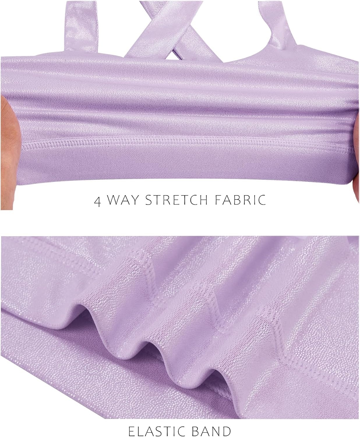 Stelle Girls Metallic Dance Tops Shiny Athletic Crop Tank Cross Back | Sparkly Shiny, Sleeveless, Scoop Neck, Stretchy Comfortable, Cheer, Party, Dancewear, Gymnastics, Kids, Youth, Tumbling(Lavender)