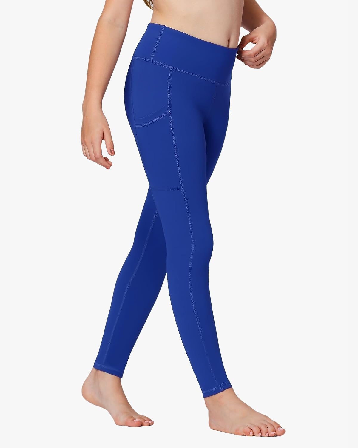 Stelle Girls Leggings with Pockets Kids Dance Yoga Running Athletic Pants | Soft 4-Way Stretch,High-Rise Wide Waistband,Side Pockets,Moisture-Wicking,Non-See-Through for Dance,Yoga,Running,Daily Wear(Cobalt Blue)
