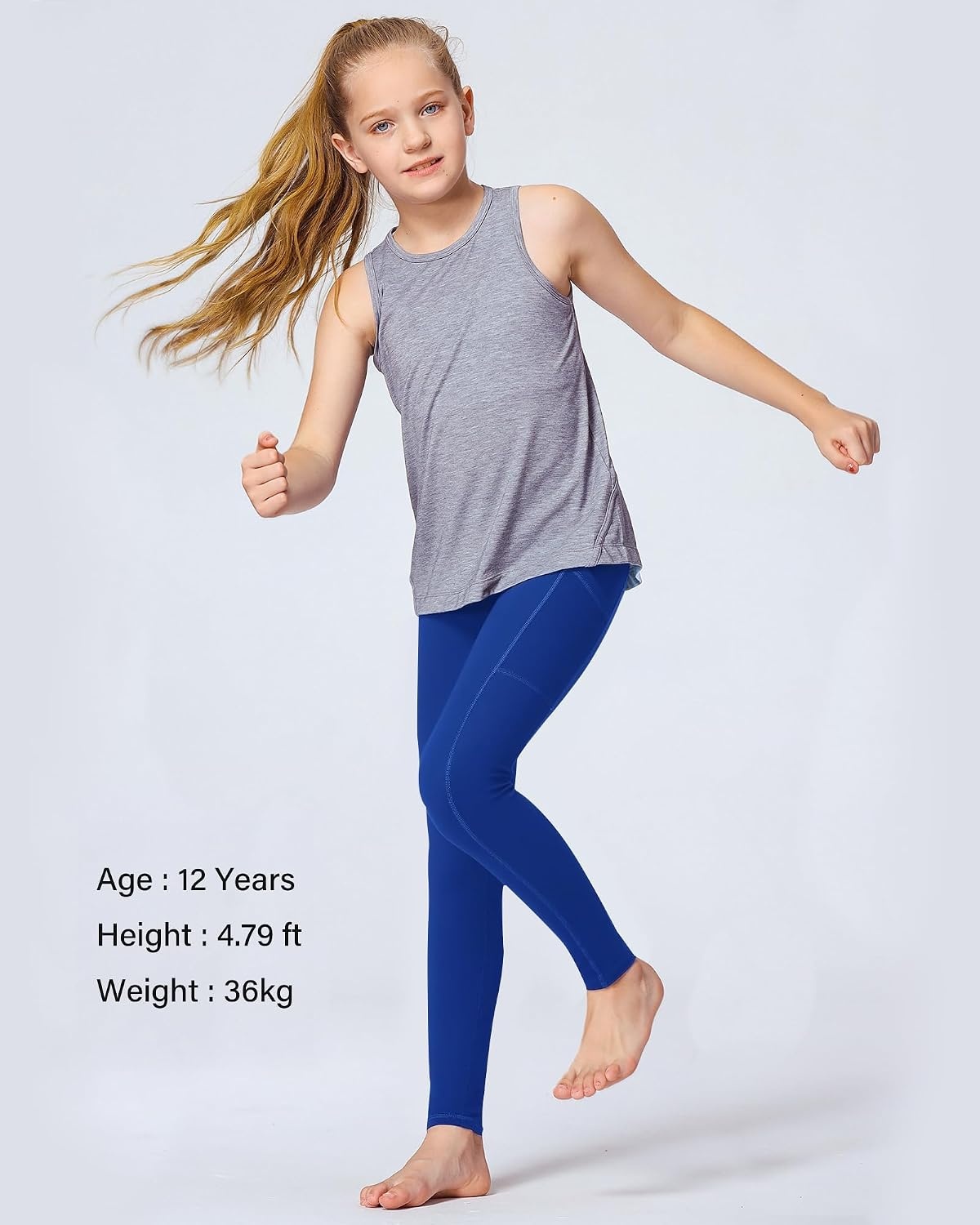 Stelle Girls Leggings with Pockets Kids Dance Yoga Running Athletic Pants | Soft 4-Way Stretch,High-Rise Wide Waistband,Side Pockets,Moisture-Wicking,Non-See-Through for Dance,Yoga,Running,Daily Wear(Cobalt Blue)