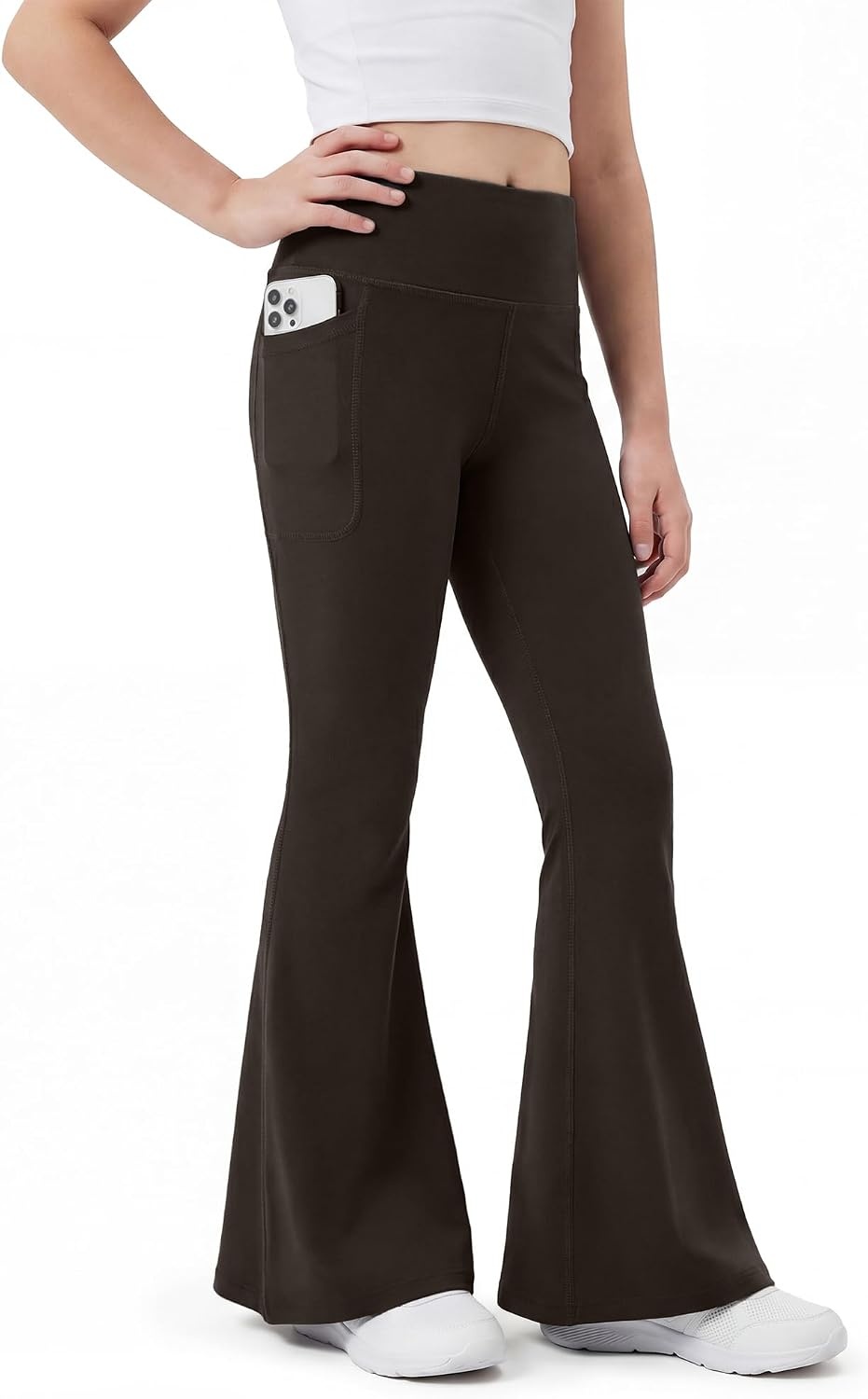 Stelle Girls Flare Leggings Bell Bottoms Yoga Pants with Pockets High Waisted Bootcut Dance Pants(Espresso)