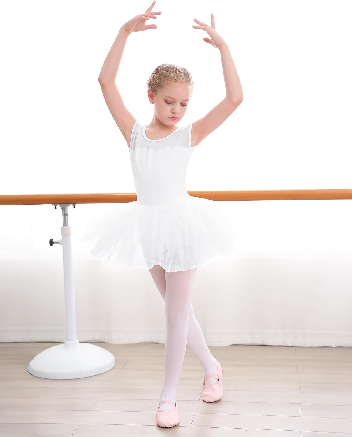 Stelle Ballet Leotards for Girls Toddler Leotard with Tutu Skirt Dance Tutu Dress (Little/Big Kid)(01-white)