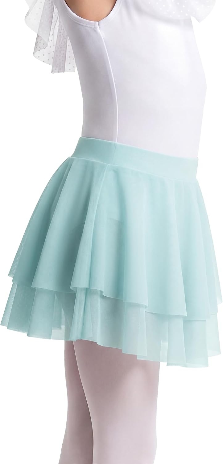 Stelle Girls Ballet Skirt Pull On High Waist Dance Wrap Skirt Layered Ruffle Chiffon Skirt Kid Toddler Ballerina Clothes(Light Blue)