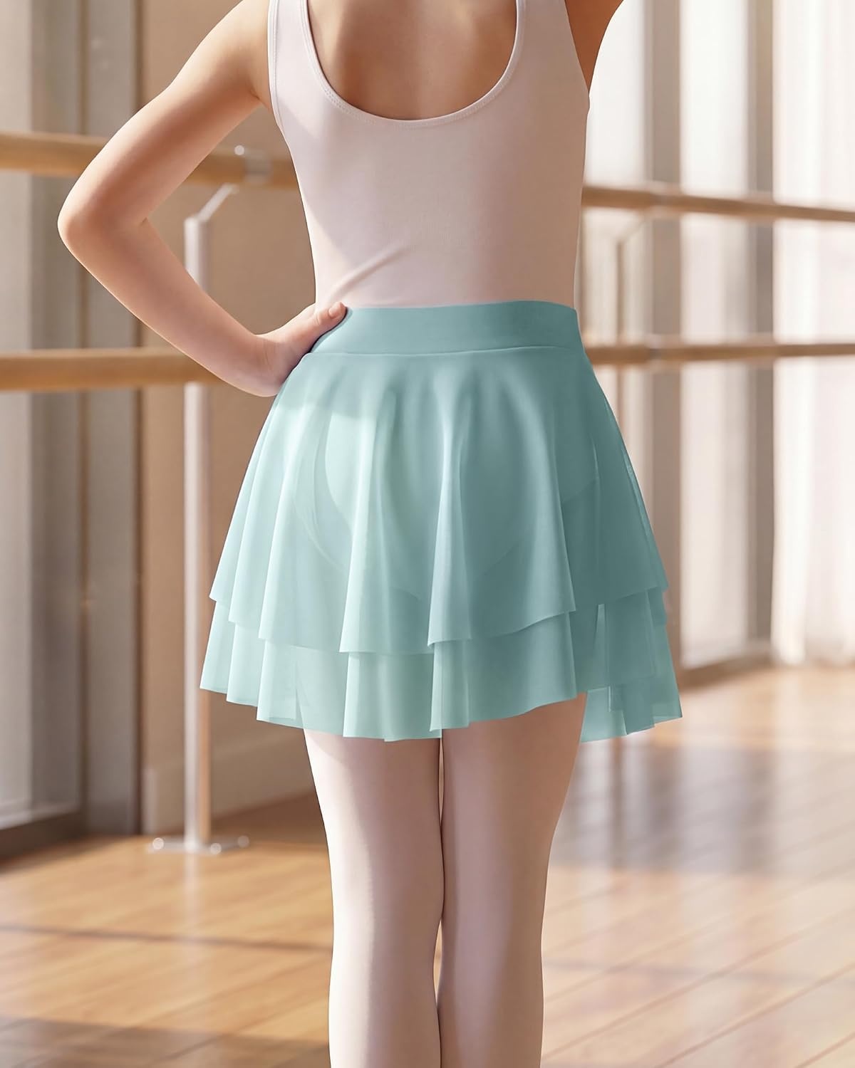 Stelle Girls Ballet Skirt Pull On High Waist Dance Wrap Skirt Layered Ruffle Chiffon Skirt Kid Toddler Ballerina Clothes(Light Blue)