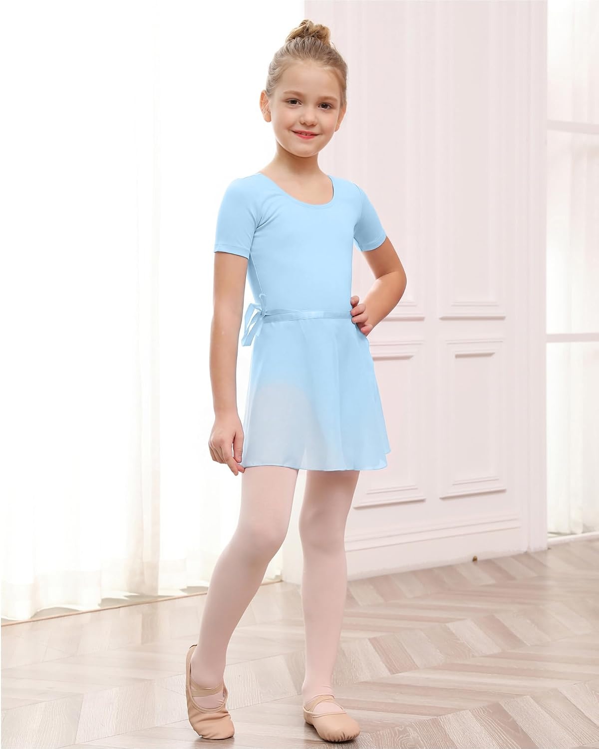 Stelle Girls Ballet Leotards Toddler Dance Combo with Skirt and Tights(2-blue (Bow Back))
