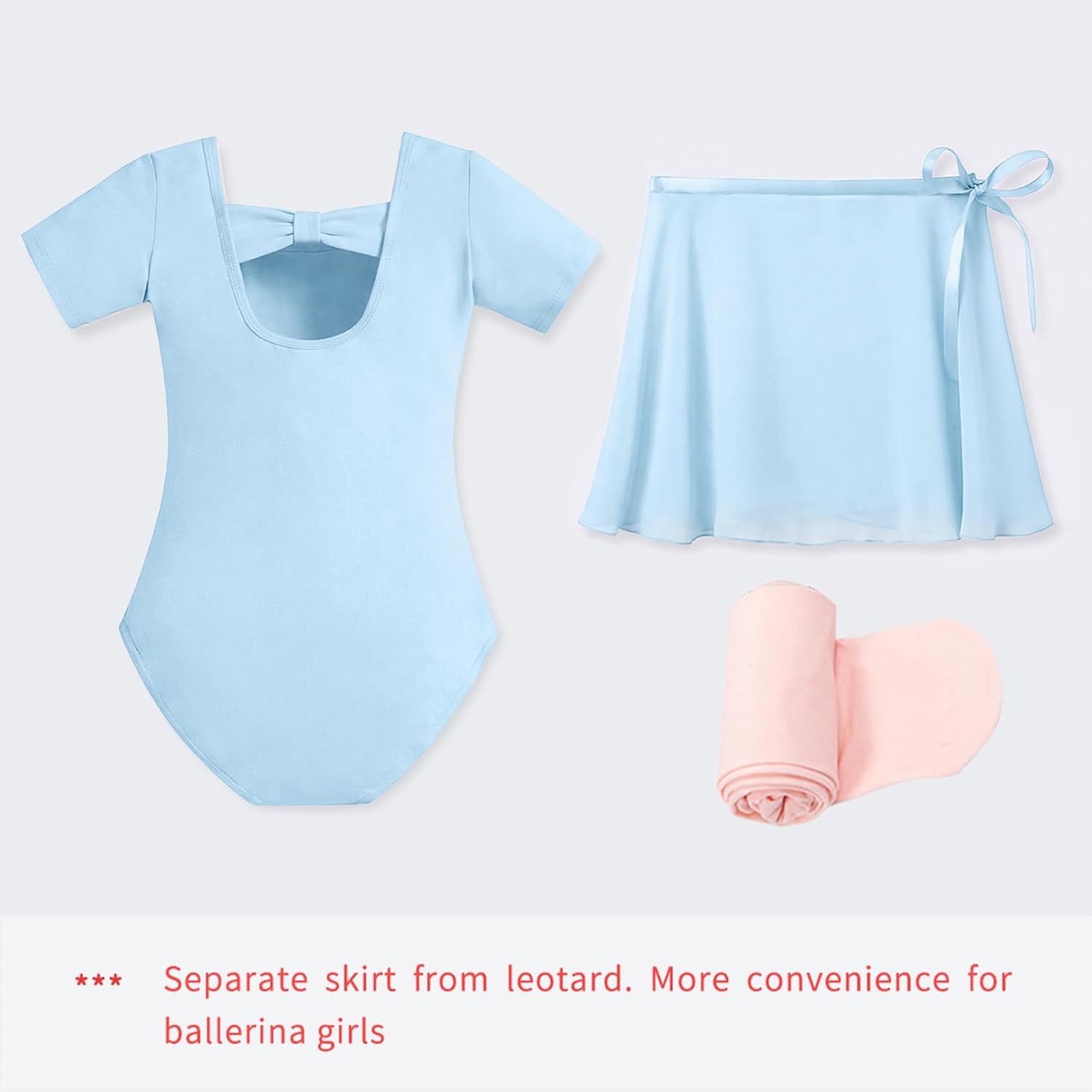 Stelle Girls Ballet Leotards Toddler Dance Combo with Skirt and Tights(2-blue (Bow Back))