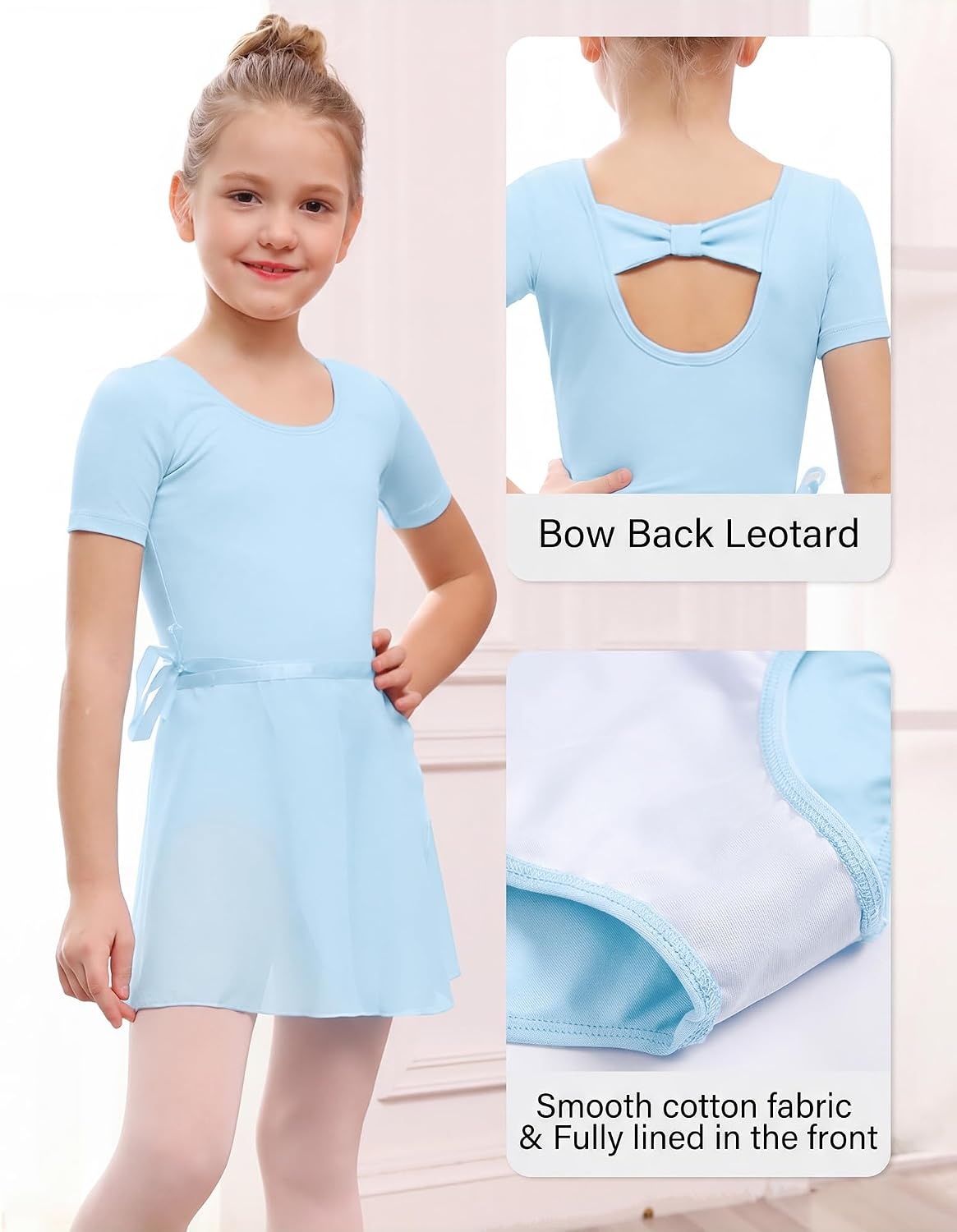Stelle Girls Ballet Leotards Toddler Dance Combo with Skirt and Tights(2-blue (Bow Back))
