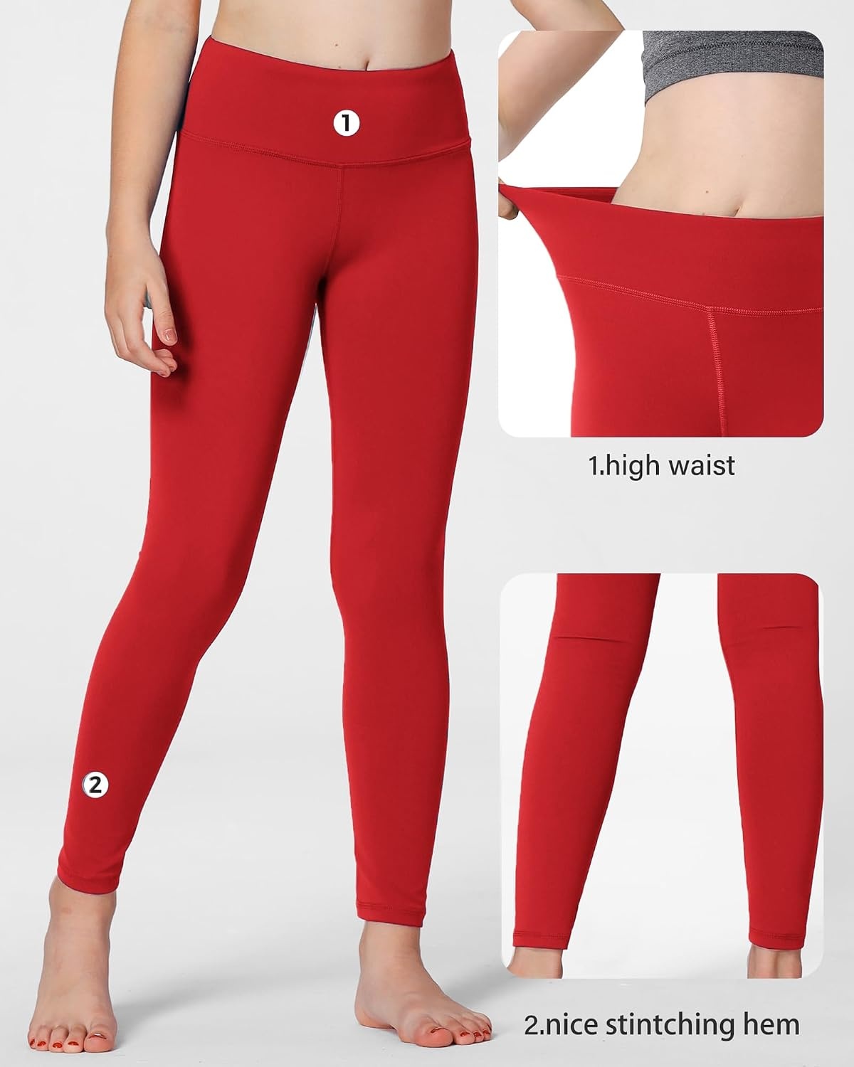 Stelle Girls Athletic Leggings Kids Dance Workout Running Yoga Pants with Hidden Pocket(Red)