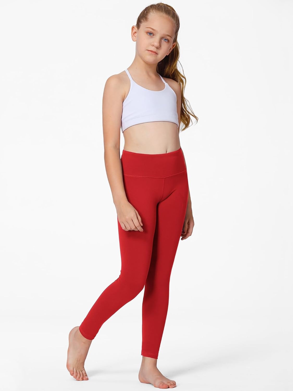 Stelle Girls Athletic Leggings Kids Dance Workout Running Yoga Pants with Hidden Pocket(Red)