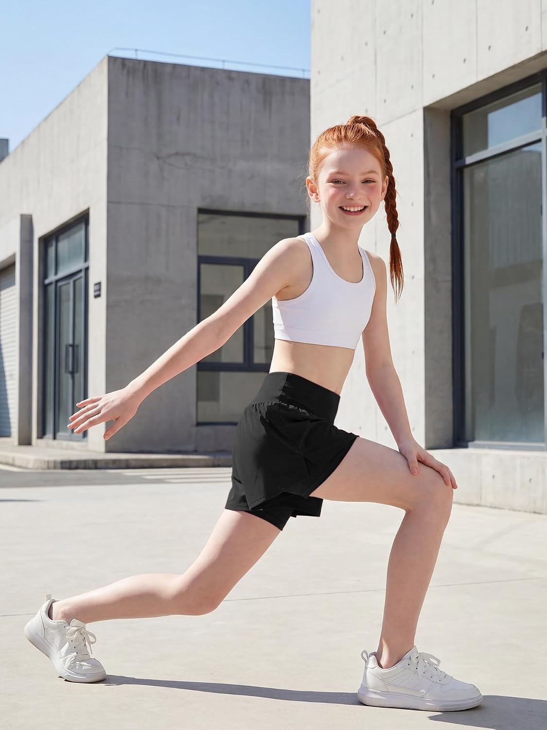 Stelle Girls Athletic Shorts Flowy Running 2 in 1 Butterfly Short with Pockets Soccer Tennis for Teen(Black)