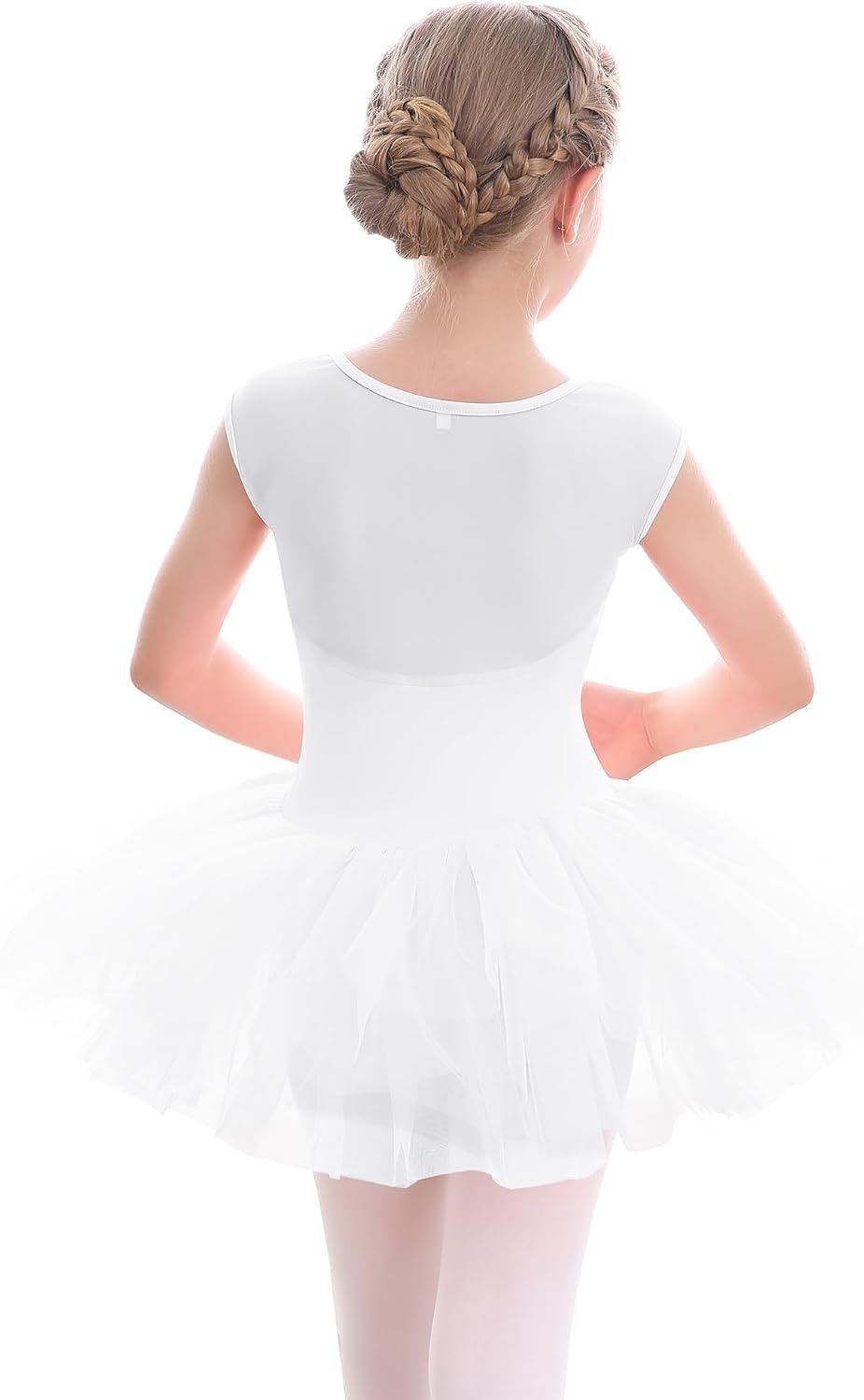 Stelle Ballet Leotards for Girls with Tutu Skirt Ballerina Dance Costumes(01-white)