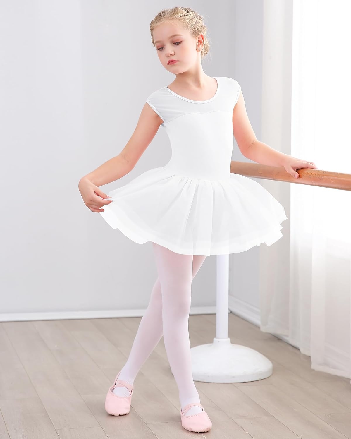 Stelle Ballet Leotards for Girls with Tutu Skirt Ballerina Dance Costumes(01-white)