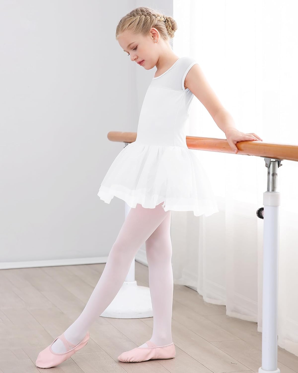 Stelle Ballet Leotards for Girls with Tutu Skirt Ballerina Dance Costumes(01-white)