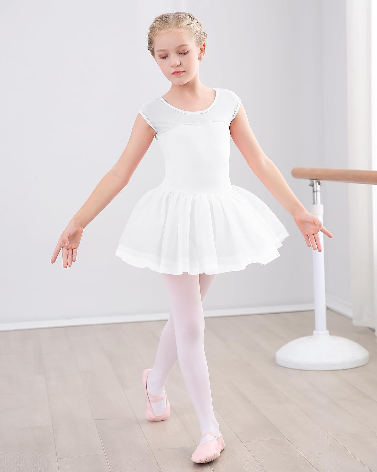 Stelle Ballet Leotards for Girls with Tutu Skirt Ballerina Dance Costumes(01-white)