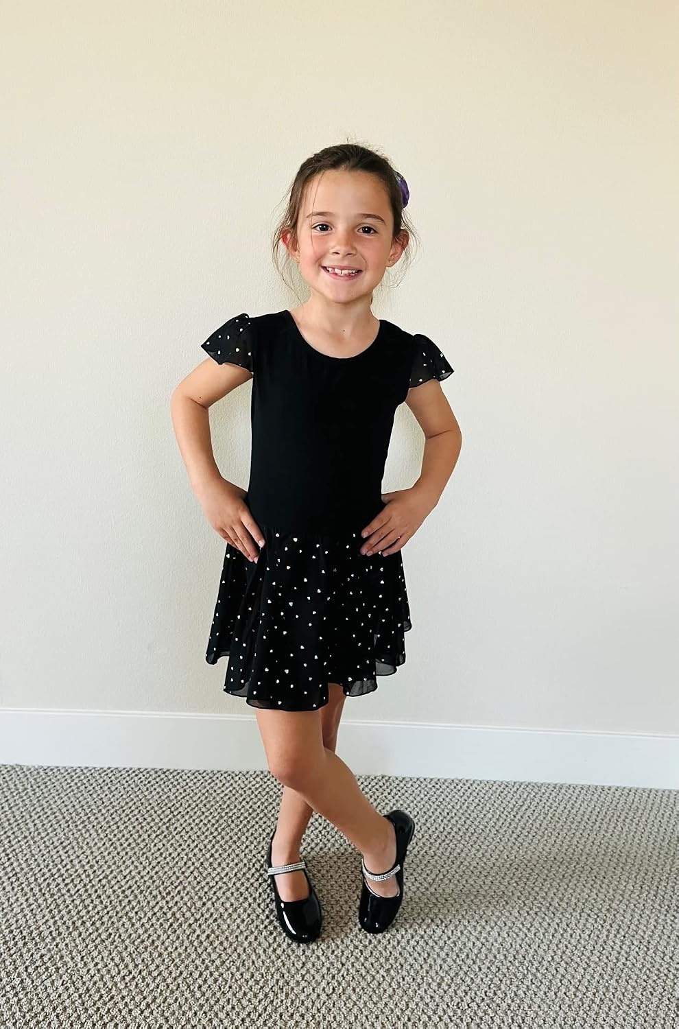 Stelle Ballet Leotards for Girls Dance Leotard with Skirt Kids Dance Dress | Ballet Dress for Toddler Girls, Ruffle Sleeve, Chiffon Skirt, Dance Costume for Performances, Birthday Party, Daily Wear(1-black(shiny Skirt))