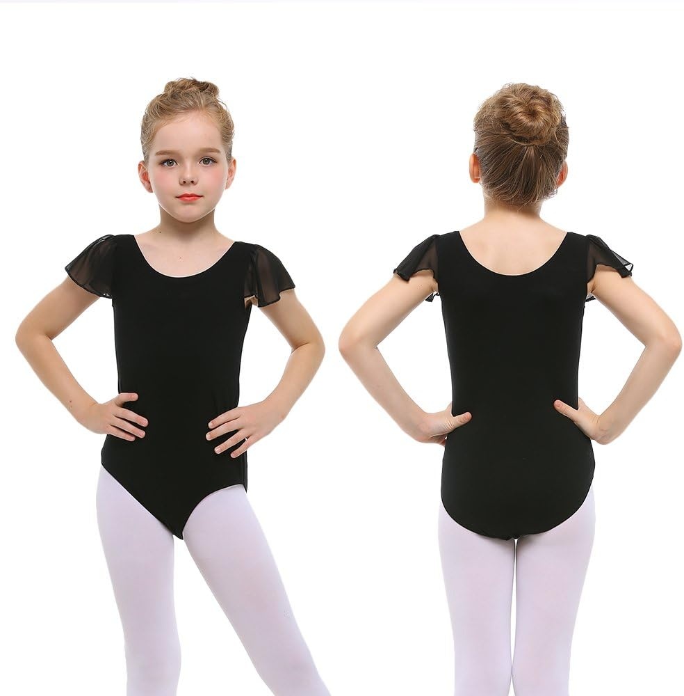 Stelle Girls Ballet Leotard Ruffle Short Sleeve for Dance Gymnastics | Scoop neckline, Soft stretch fabric, Breathable comfort, Leotard for girls, Ballet class, Gymnastics, Dance recital(Black)