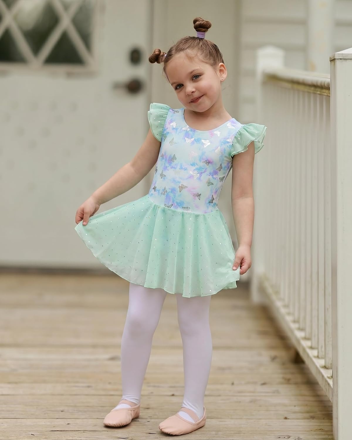 Stelle Ballet Leotards for Girls Toddler Dance Leotard Shiny Flutter Sleeve Ballet Dresses Gymnastic Ballerina Outfit(Butterfly Mist)
