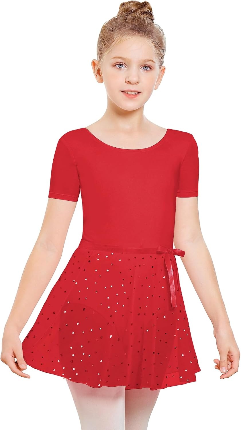 Stelle Ballet Skirts for Girls Toddler Dance Skirt Chiffon Kids Ballet Wrap Skirts(04-red Shiny Skirt(ad Tie))