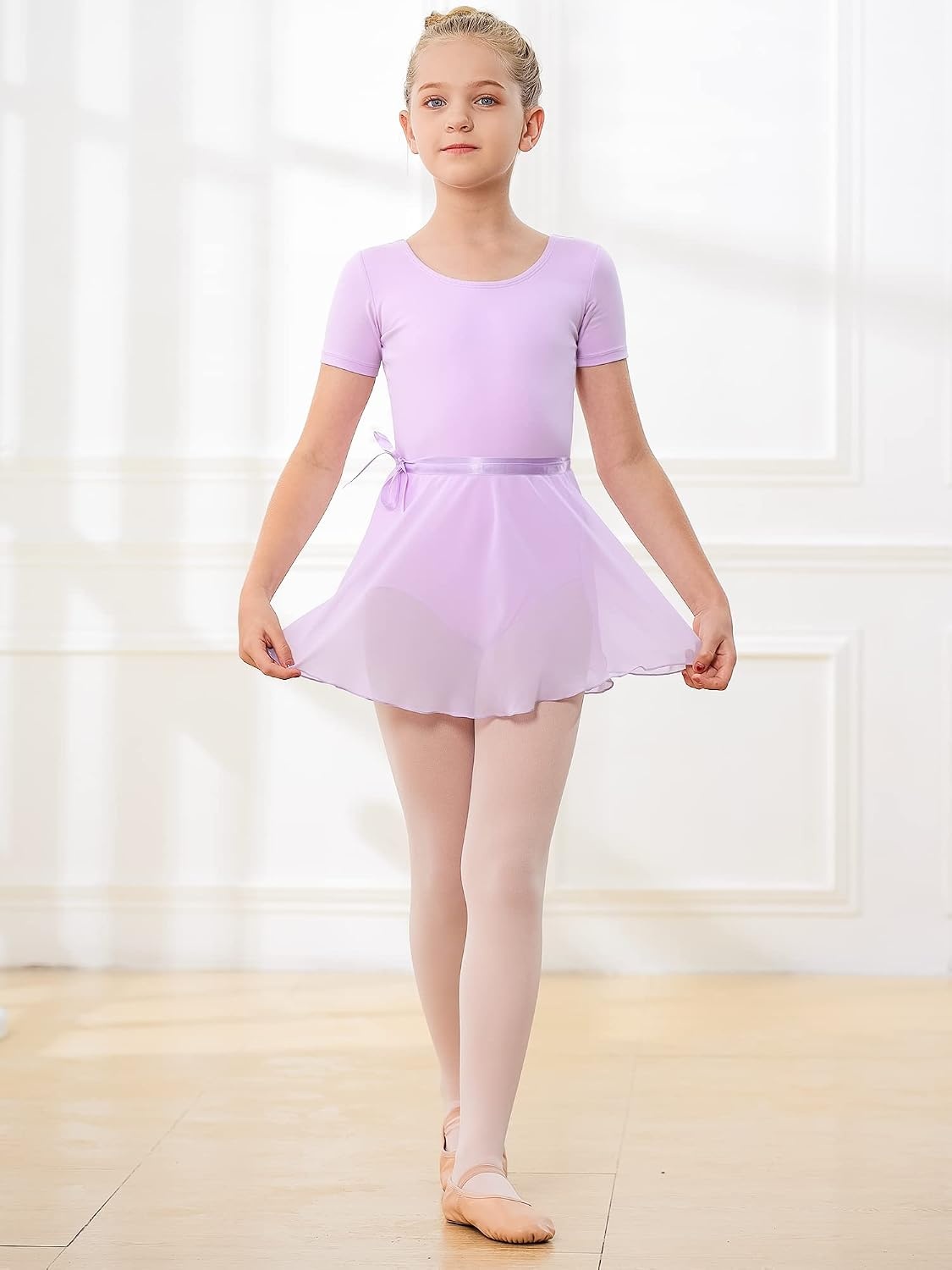 Stelle Girls Ballet Leotards Toddler Dance Combo with Skirt and Tights | Crew neck, Removable ballet skirt, Durable footed tights, Fully lined front, High elasticity & durable, Breathable(1-purple)