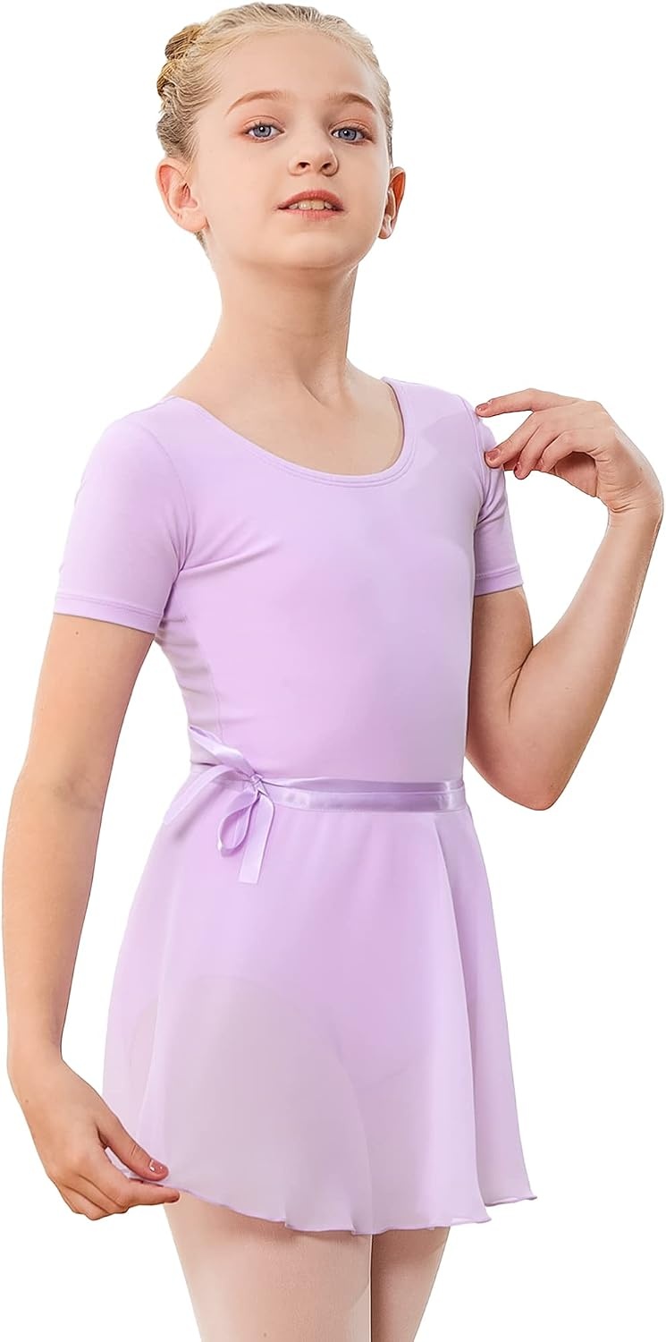 Stelle Girls Ballet Leotards Toddler Dance Combo with Skirt and Tights | Crew neck, Removable ballet skirt, Durable footed tights, Fully lined front, High elasticity & durable, Breathable(1-purple)