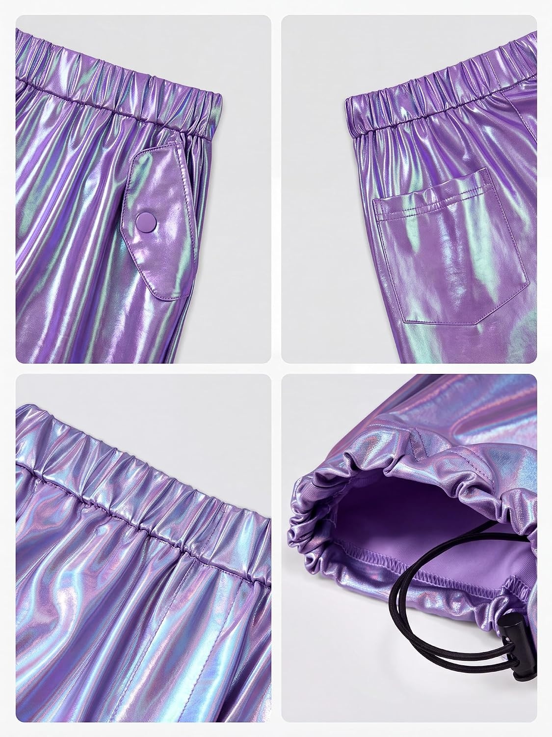 Stelle Girls Metallic Hip Hop Pants Shiny Cargo Joggers Pant(Iridescent Purple)