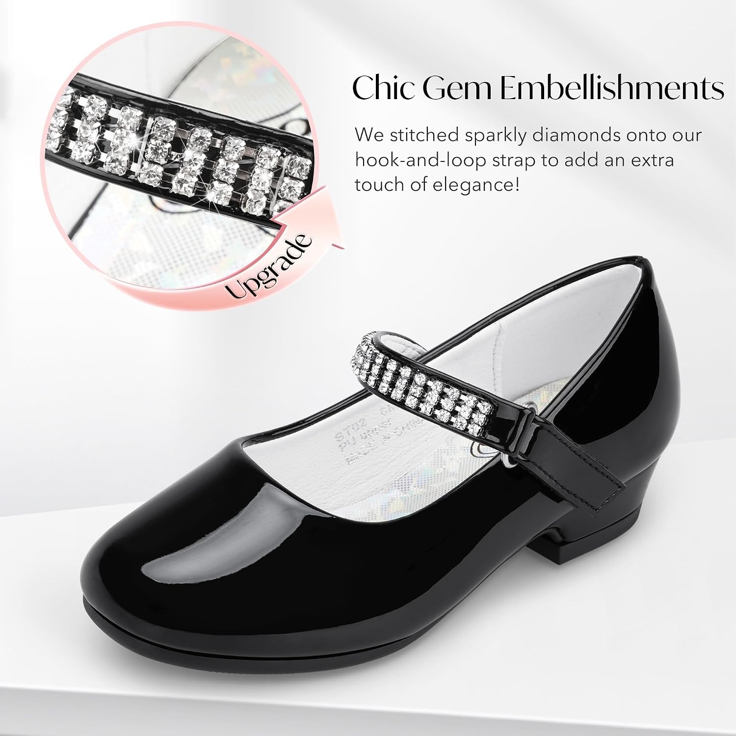 Stelle Girls Mary Jane Dress Shoes Low Heel Glitter Patent Bow Kids Party Wedding Flower Girl School Shoes(Toddler/Little/Big Kid)(Classic Patent-black(chain))