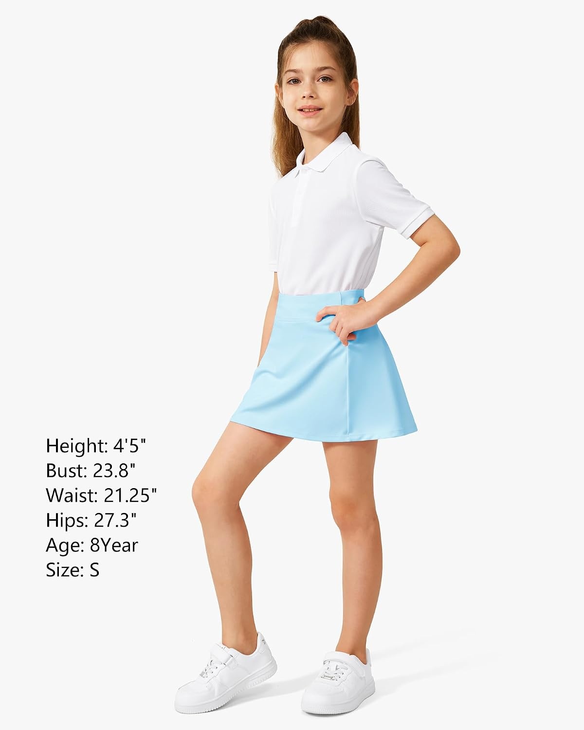 Stelle Girls A-Line Tennis Skort with Built-in Shorts for Sports Play(Baby Blue)