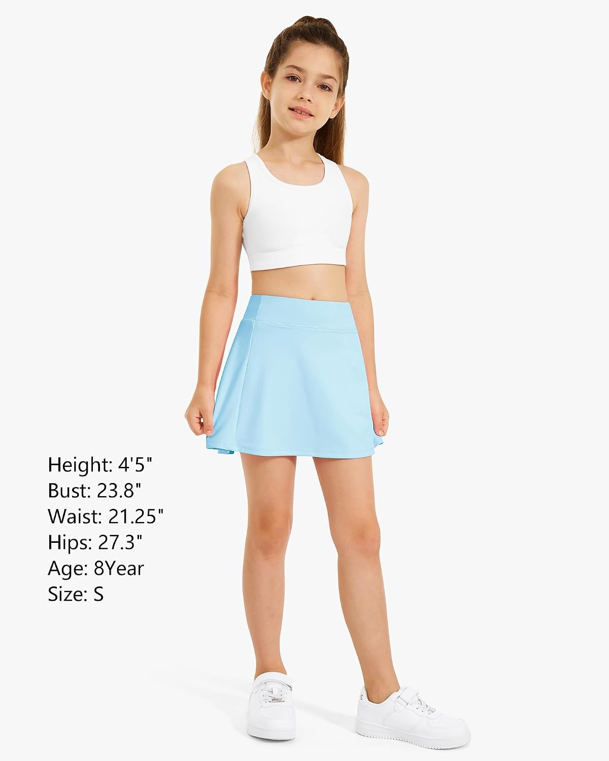 Stelle Girls A-Line Tennis Skort with Built-in Shorts for Sports Play(Baby Blue)