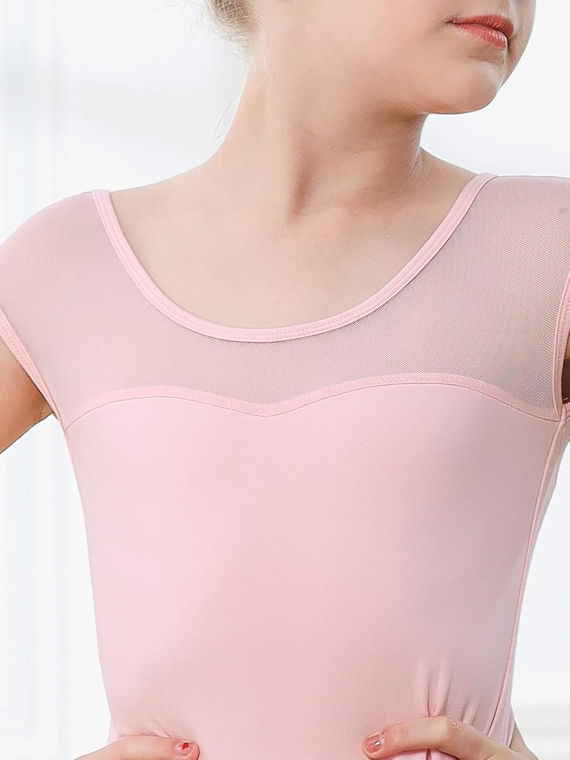 Stelle Leotards for Girls Ballet Dance Leotard Mesh Short Sleeve Gymnastics Outfits for Toddler/Little/Big Kids(Ballet Pink (Mesh Cap Sleeves))