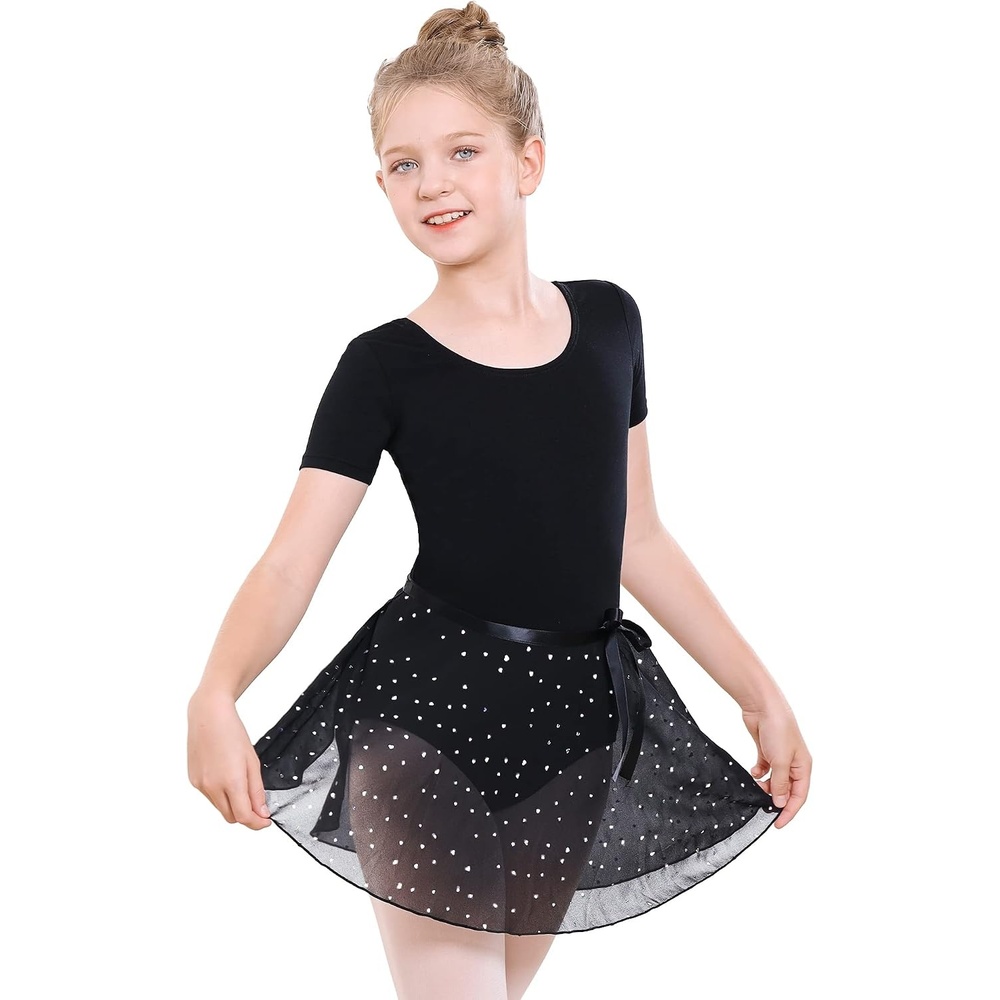 Stelle Girls Ballet Leotards Toddler Dance Combo with Skirt and Tights(4-black (Shiny Skirt))