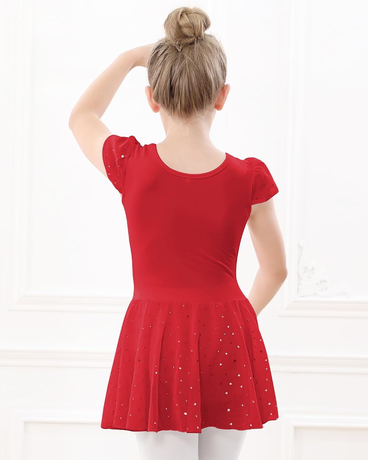 Stelle Ballet Leotards for Girls Dance Leotard with Skirt Toddler Pink Ballet Outfit Ruffle Sleeve Kids Dance Dress(1-red(shiny Skirt))