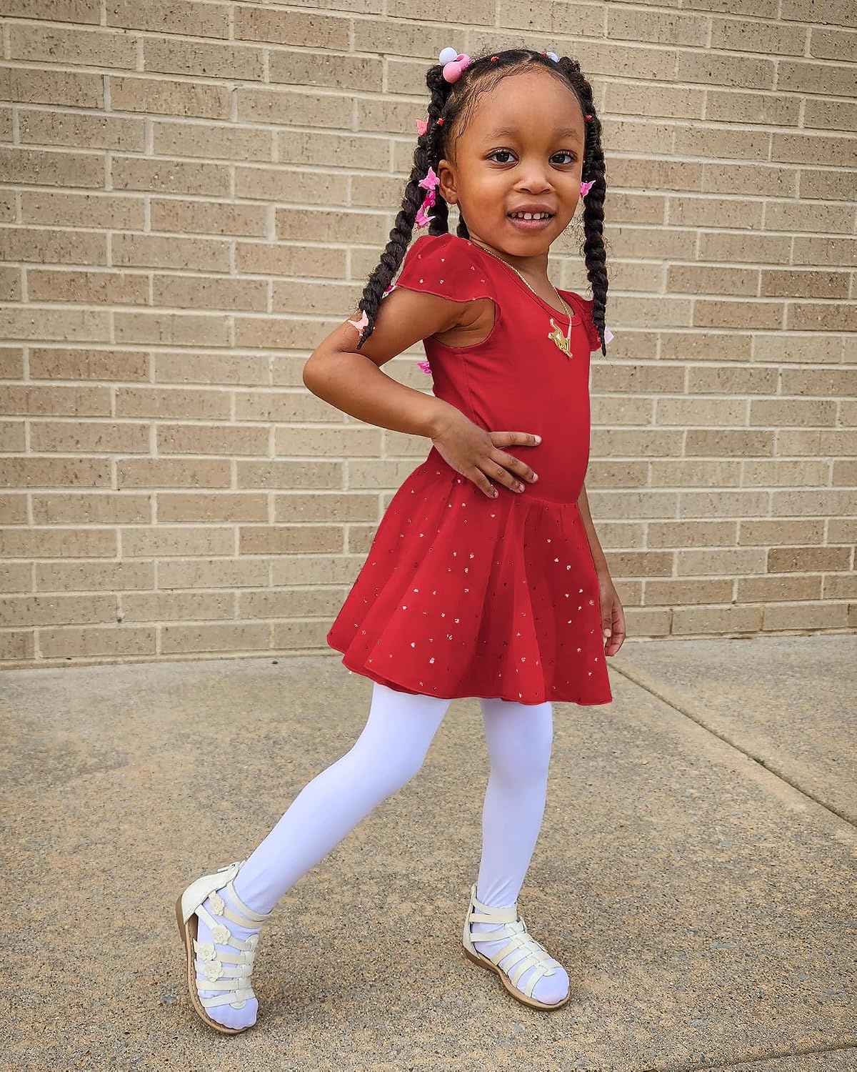 Stelle Ballet Leotards for Girls Dance Leotard with Skirt Toddler Pink Ballet Outfit Ruffle Sleeve Kids Dance Dress(1-red(shiny Skirt))