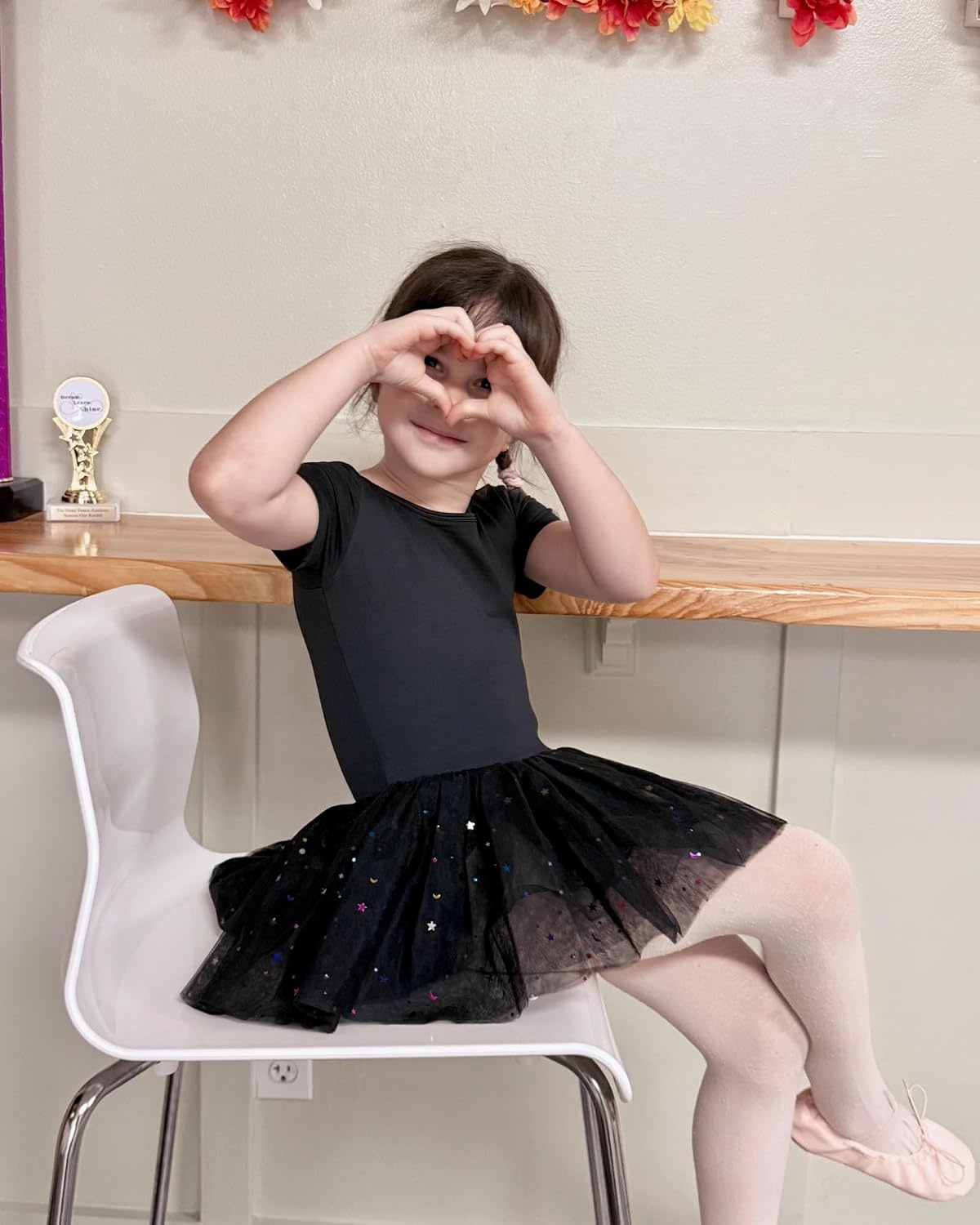 Stelle Girls Ballet Leotards with Sequin Tutu Dress Toddler Dance Outfit | Girls Dance Tutu Dresses, Short Sleeve, Fluffy Tulle skirted, Ballerina Costumes for Dance Classes, Recitals, Performance(Black)