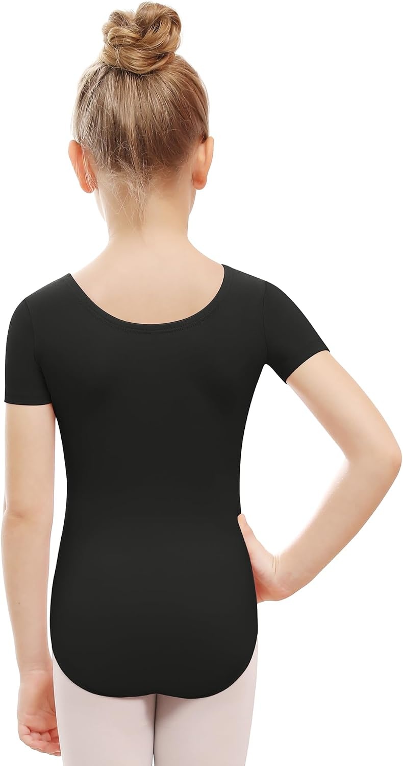Stelle Ballet Leotards for Girls Short Sleeve Gymnastics Dance Outfit 2-16Y(Black)