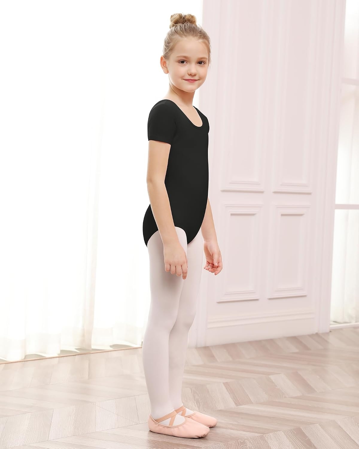 Stelle Ballet Leotards for Girls Short Sleeve Gymnastics Dance Outfit 2-16Y(Black)