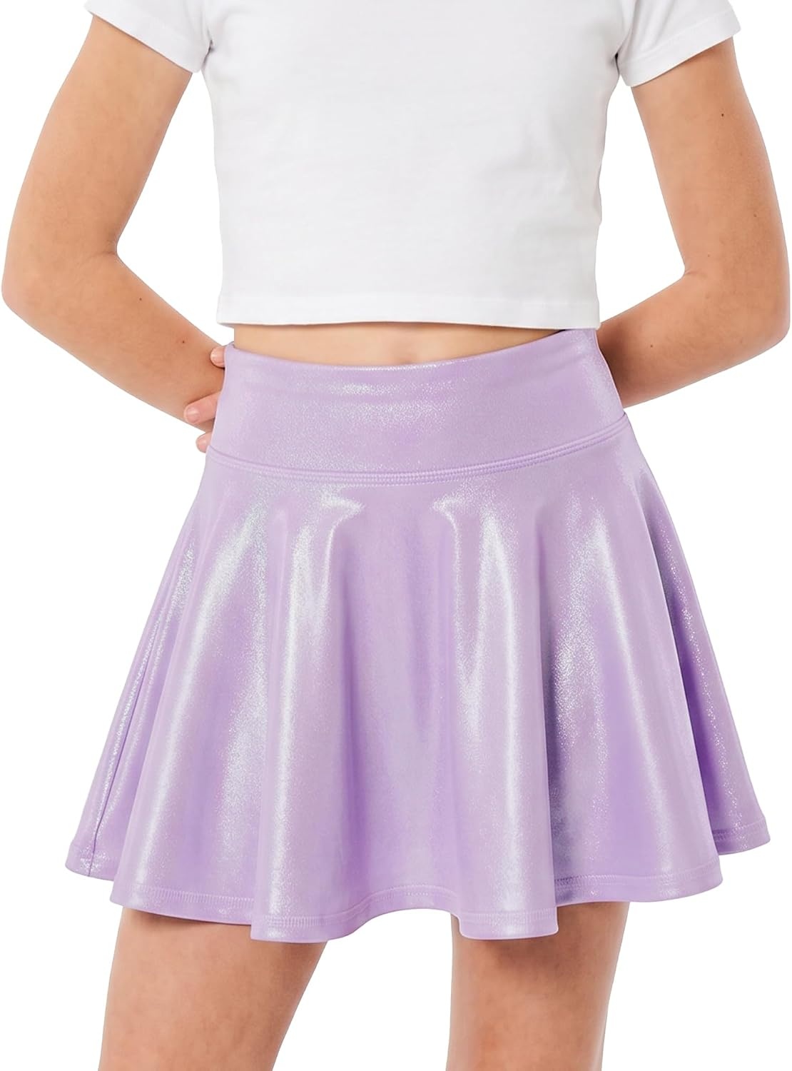 Stelle Girls Metallic Skirt with Short High Waisted Skort 6-15 Years(Lavender)
