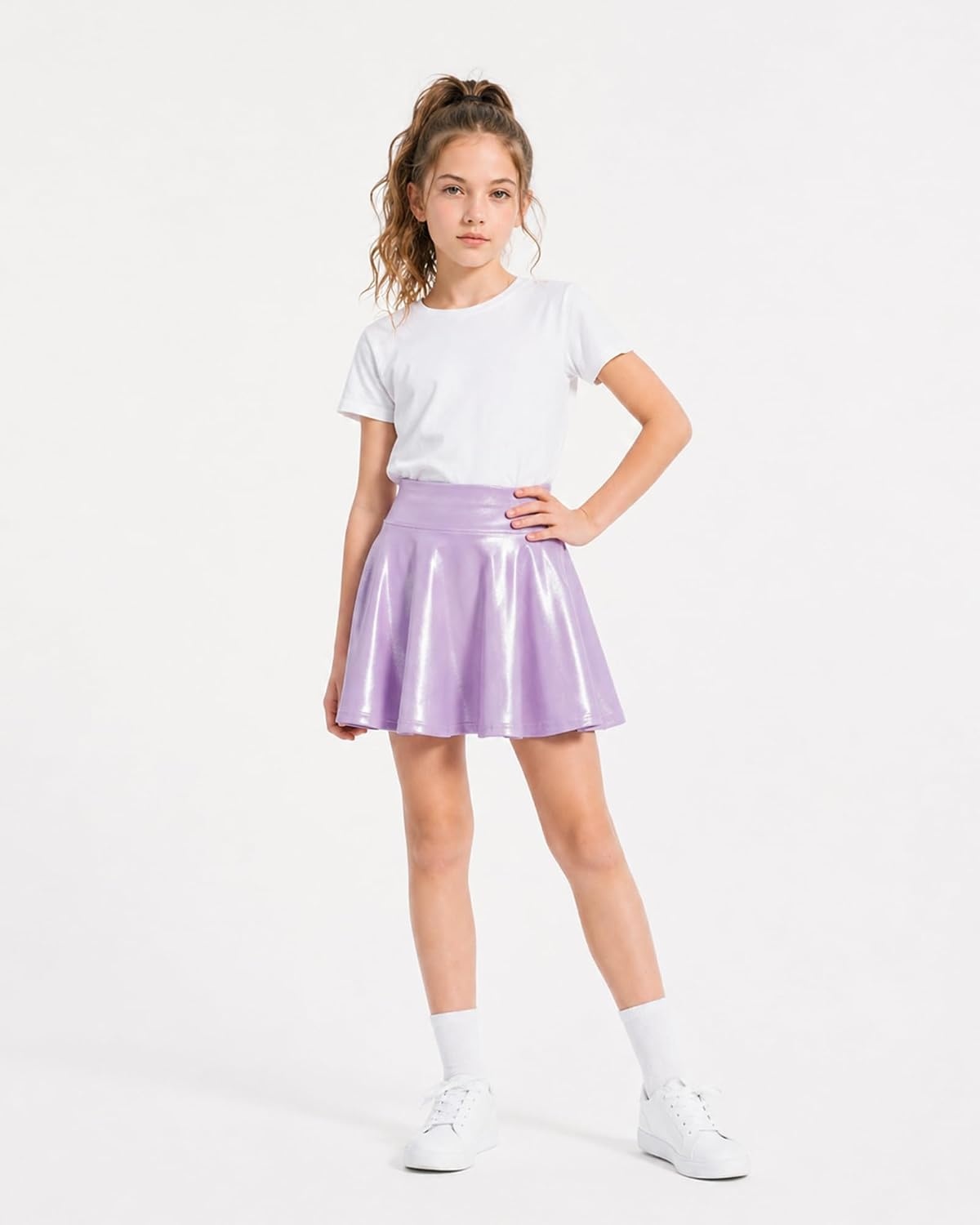 Stelle Girls Metallic Skirt with Short High Waisted Skort 6-15 Years(Lavender)
