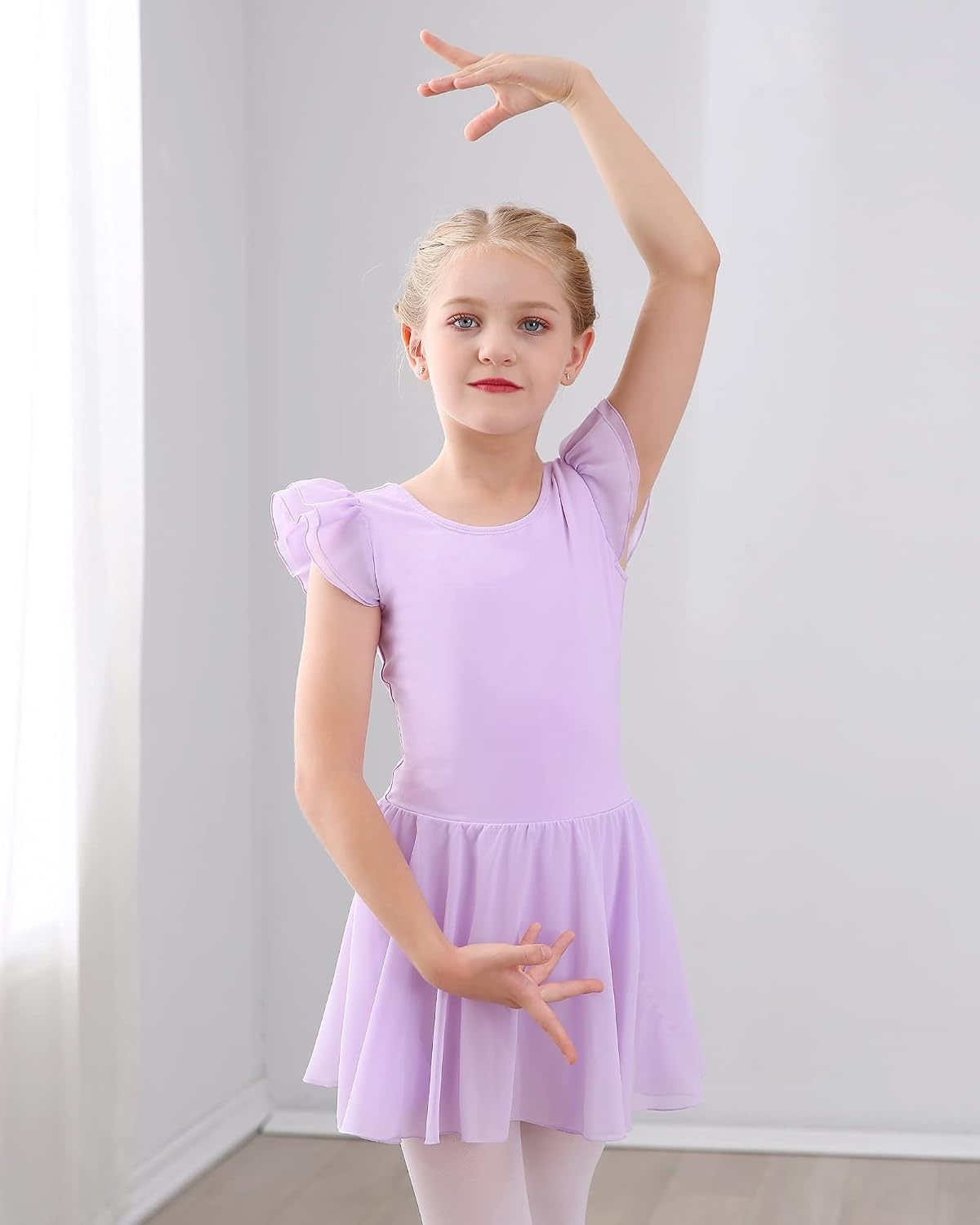 Stelle Ballet Leotards for Girls Dance Leotard with Skirt Kids Dance Dress(2-light Purple)