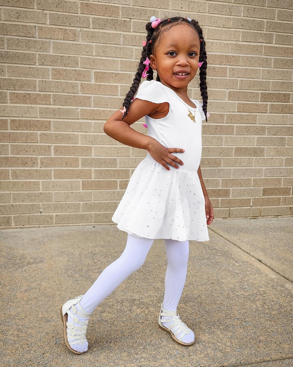 Stelle Ballet Leotards for Girls Dance Leotard with Skirt Kids Dance Dress | Ballet Dress for Toddler Girls, Ruffle Sleeve, Chiffon Skirt, Dance Costume for Performances, Birthday Party, Daily Wear(1-white(shiny Skirt))