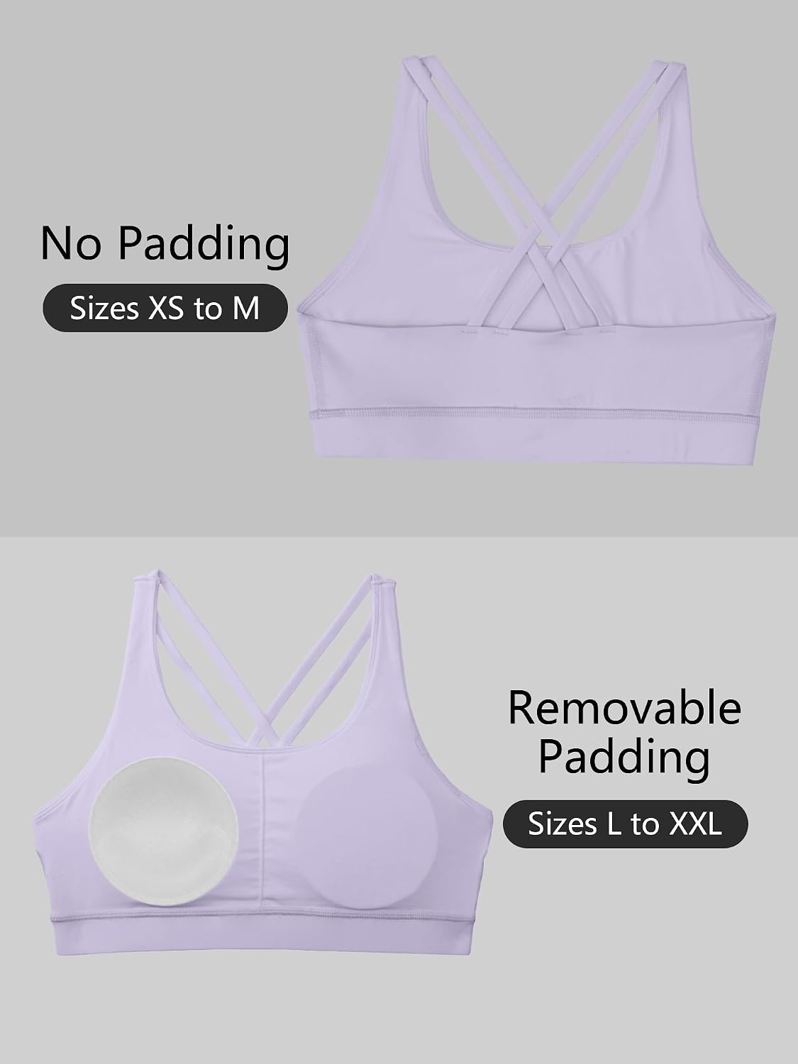 Stelle Girls Sports Bra Cross Back Training Bras for Dance Yoga 6Y-15Y(Lavender)