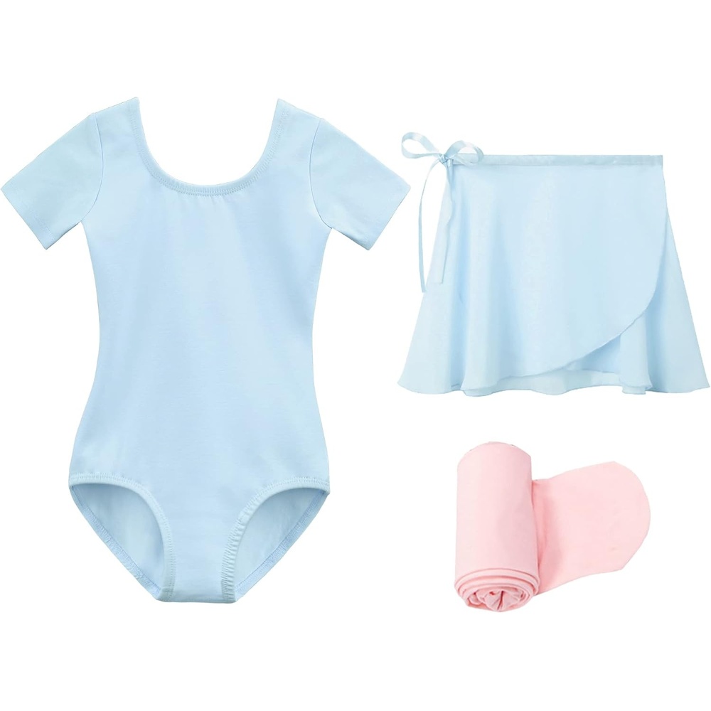 Stelle Girls Ballet Leotards Toddler Dance Combo with Skirt and Tights(1-blue)