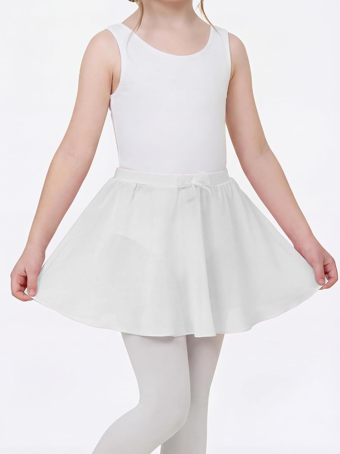 Stelle Girls Ballet Skirt, Chiffon Dance Skirt for Girls with Mesh Bowknot, Elastic Waist Pull-on Skirts for Ballet(White)