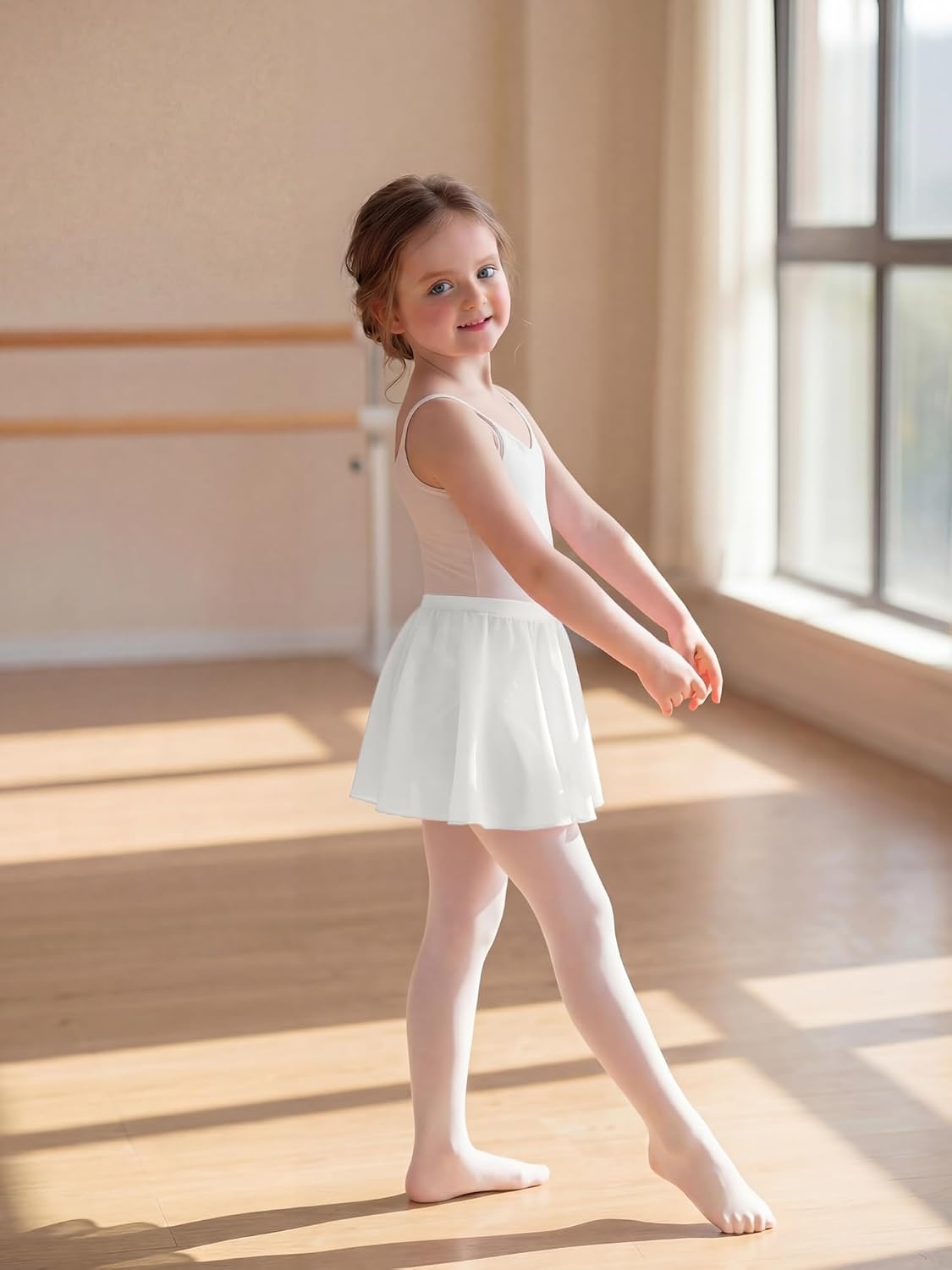 Stelle Girls Ballet Skirt, Chiffon Dance Skirt for Girls with Mesh Bowknot, Elastic Waist Pull-on Skirts for Ballet(White)