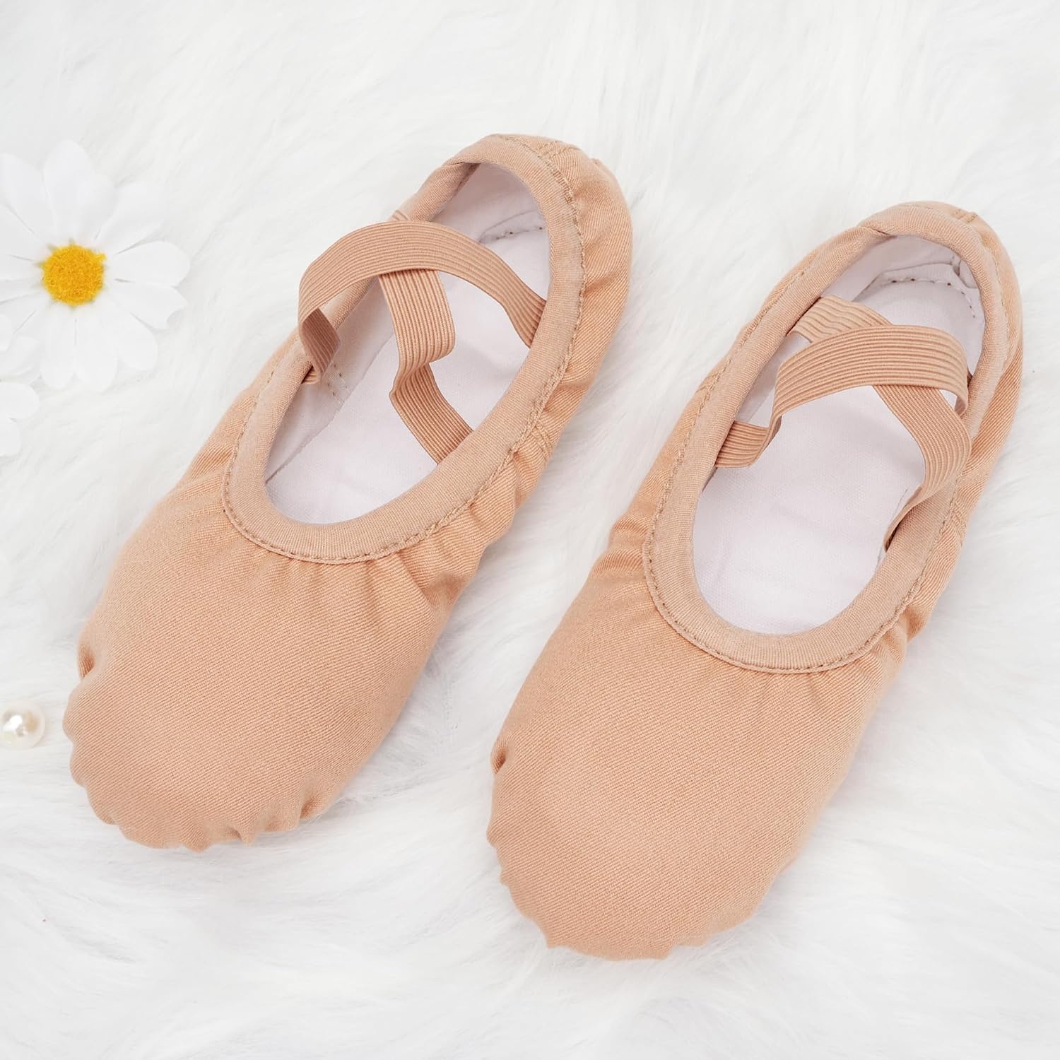 STELLE Ballet Shoes for Women Highly Stretch Canvas Dance Slipper Yoga Shoes for Girls/Adults(Tan)