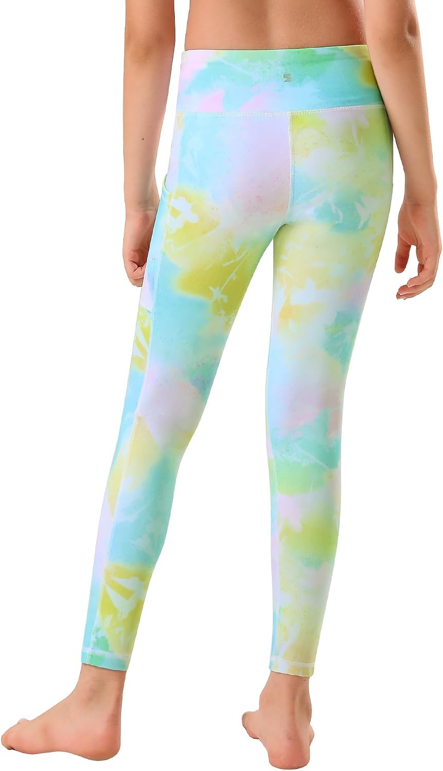Stelle Girls Leggings with Pockets Kids Dance Yoga Running Athletic Pants | Soft 4-Way Stretch,High-Rise Wide Waistband,Side Pockets,Moisture-Wicking,Non-See-Through for Dance,Yoga,Running,Daily Wear(Spring Pastel)