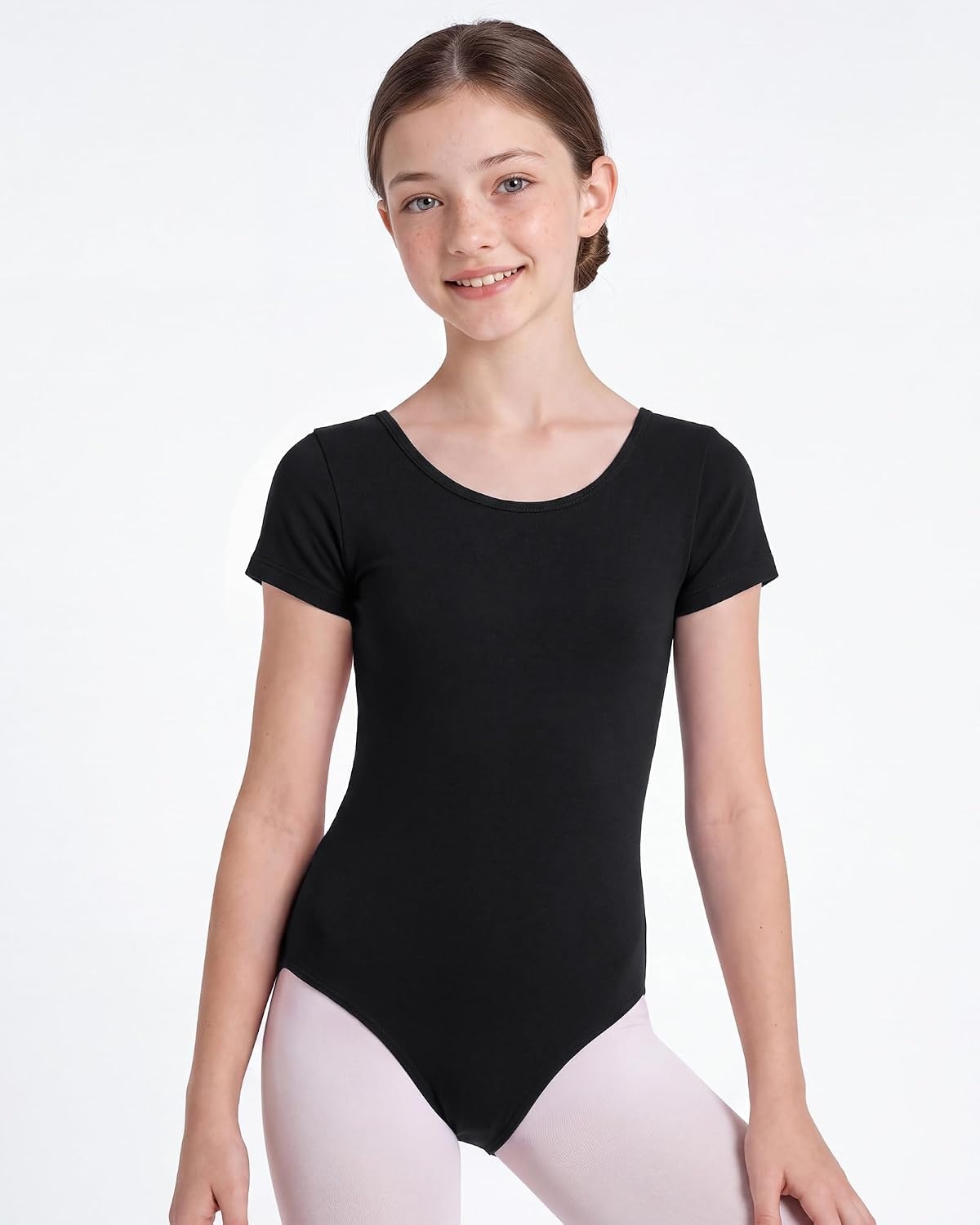 Stelle Ballet Leotards for Girls Short Sleeve Gymnastics Dancewear 2-14Y(Black)