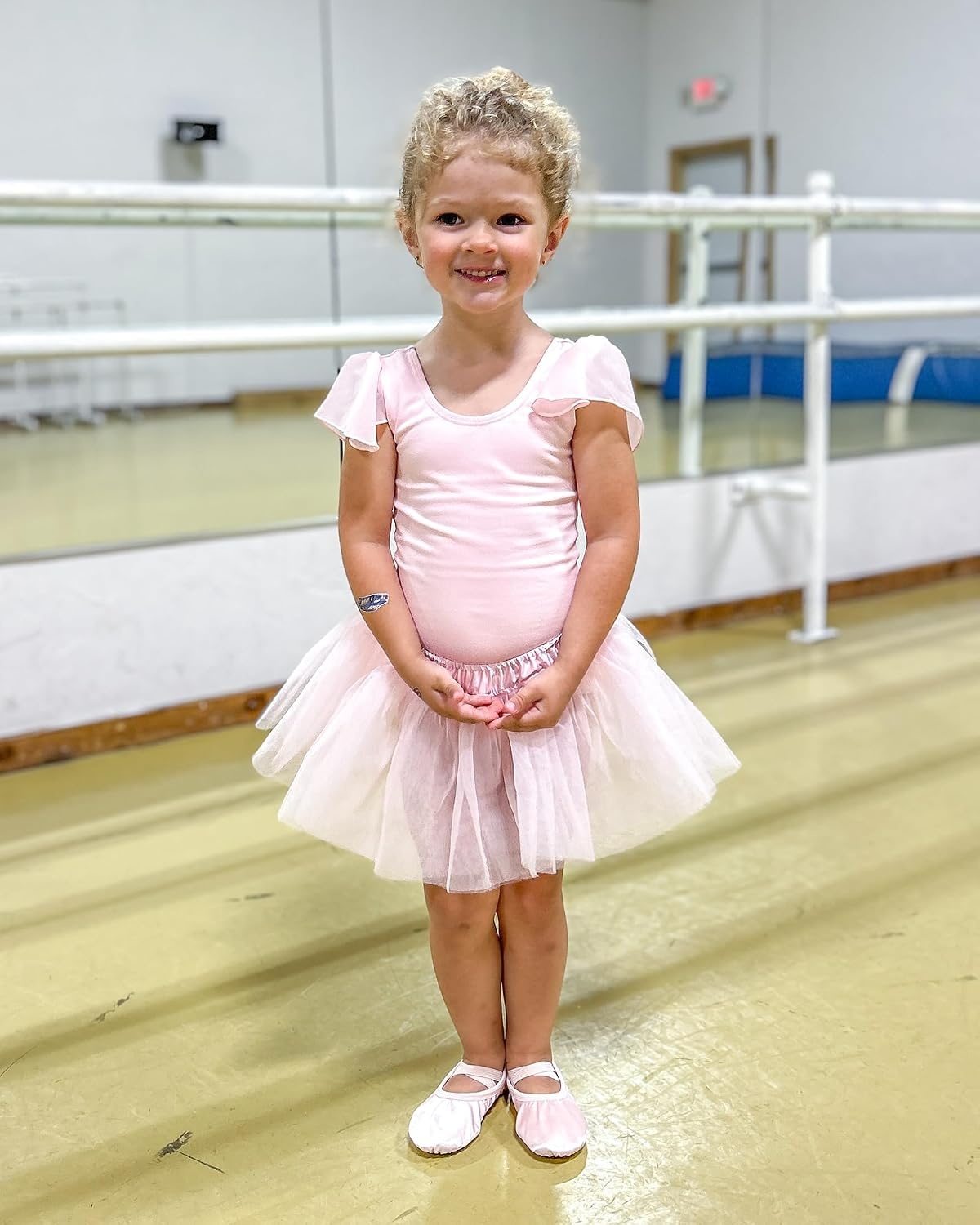Stelle Girls Ballet Leotard Ruffle Short Sleeve for Dance Gymnastics | Scoop neckline, Soft stretch fabric, Breathable comfort, Leotard for girls, Ballet class, Gymnastics, Dance recital(Ballet Pink)