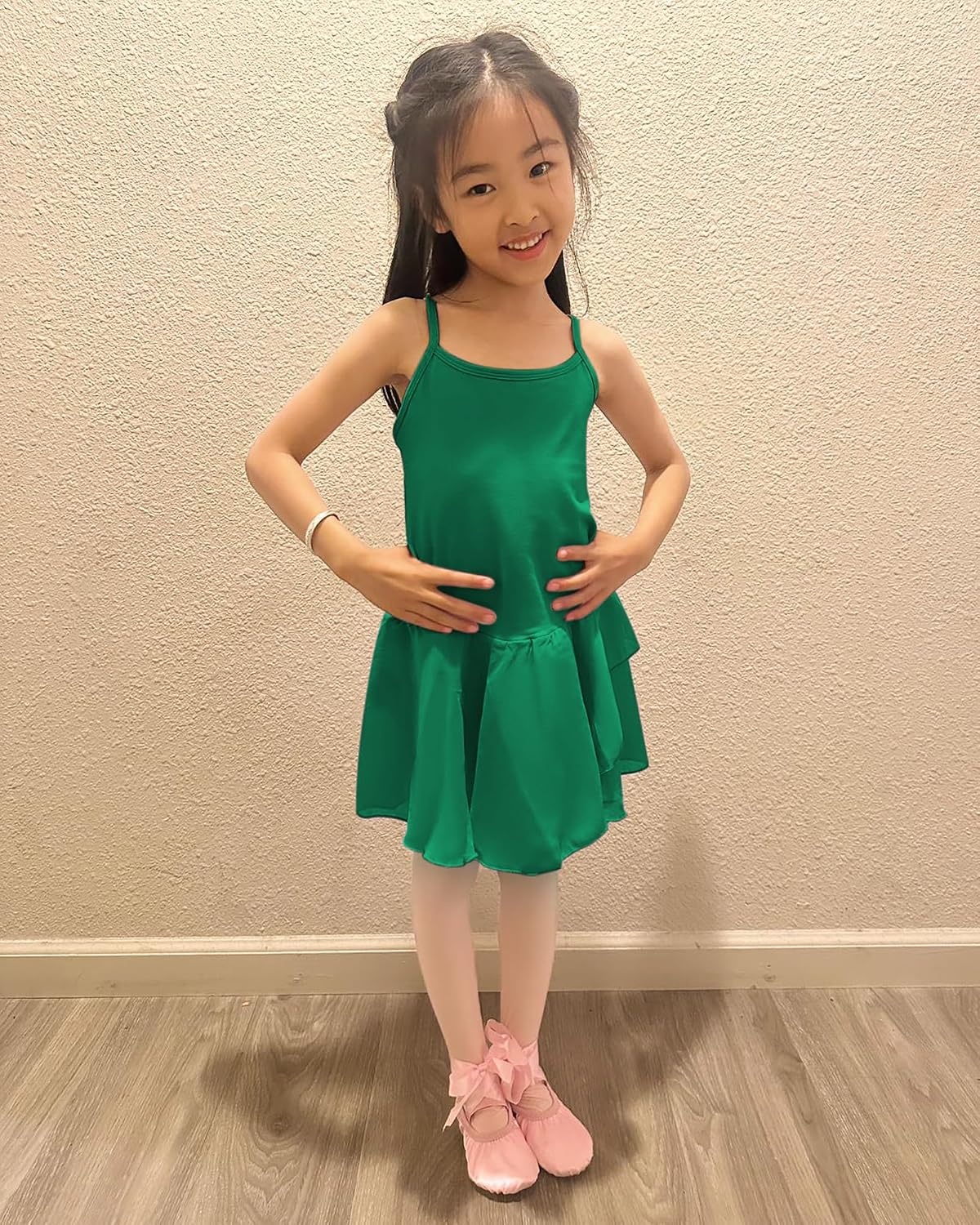 Stelle Toddler Ballet Leotards for Girls,Dance Leotard for Girls,Camisole Toddler Ballet Outfit for Studio Outdoor Daily Wear(Style 1-green)